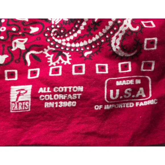 Vtg Red Paisley Bandana Paris All Cotton Made In USA Colorfast Fabric biker - Picture 2 of 3